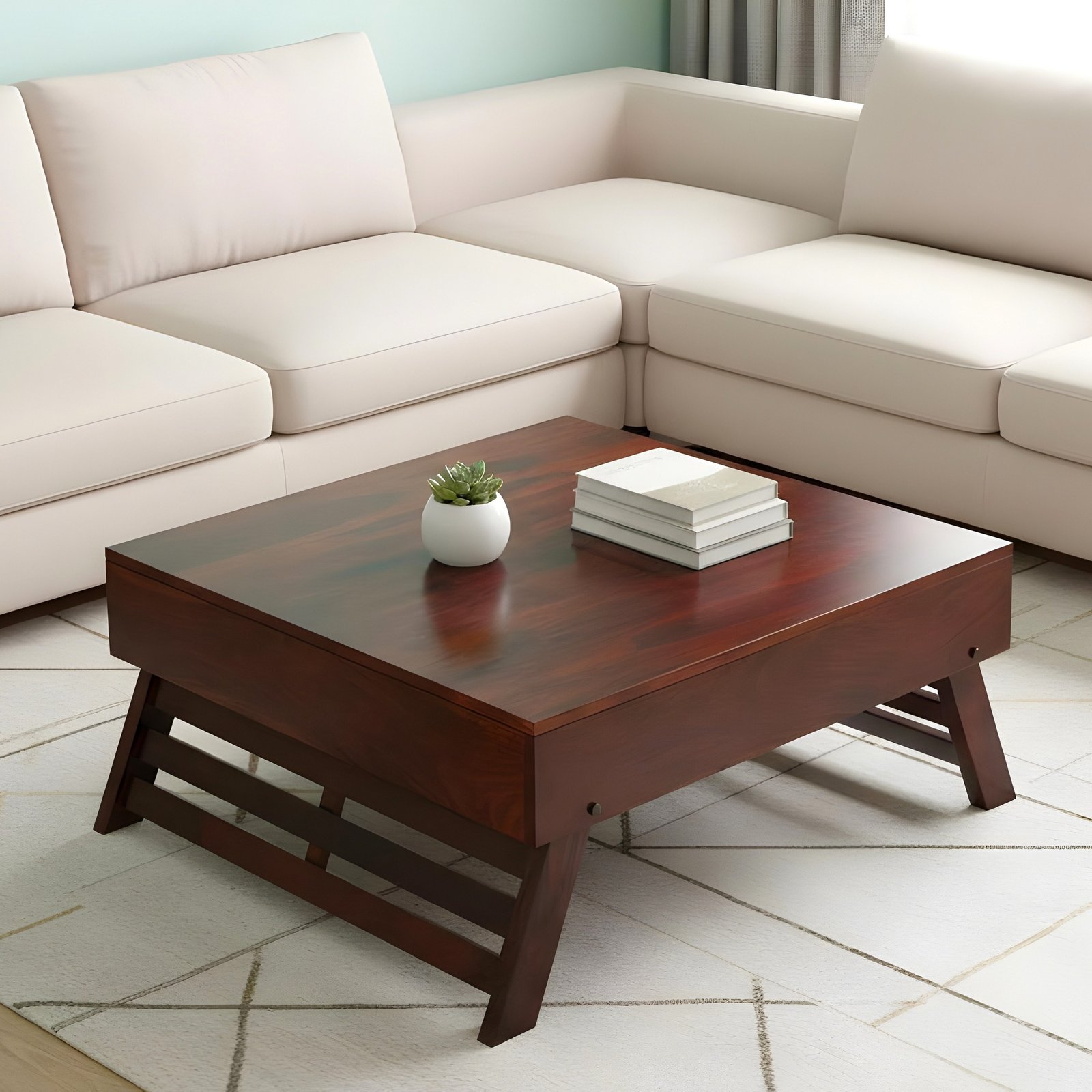 Ikiriya Bradford Sheesham Wood Contemporary Square Foldable Coffee Table in Honey Finish