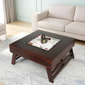 Ikiriya Bradford Sheesham Wood Contemporary Square Foldable Coffee Table in Dark Walnut Finish