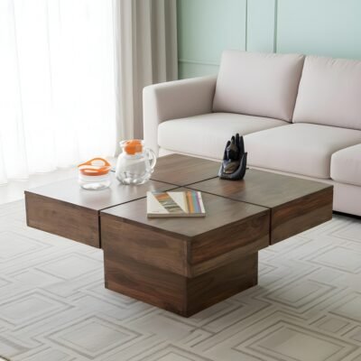 Ikiriya Montreal Sheesham Wood Contemporary Square Coffee Table in Teak Finish