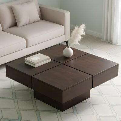 Ikiriya Montreal Sheesham Wood Contemporary Square Coffee Table in Dark Walnut Finish