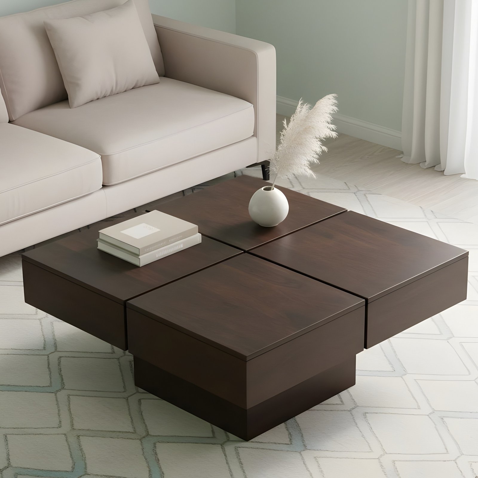 Ikiriya Montreal Sheesham Wood Contemporary Square Coffee Table in Dark Walnut Finish