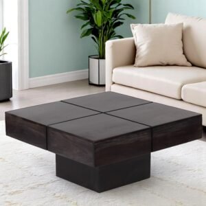 Ikiriya Montreal Sheesham Wood Contemporary Square Coffee Table in Dark Mahagony Finish