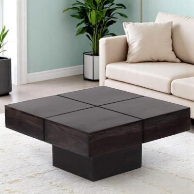 Ikiriya Montreal Sheesham Wood Contemporary Square Coffee Table in Dark Mahagony Finish