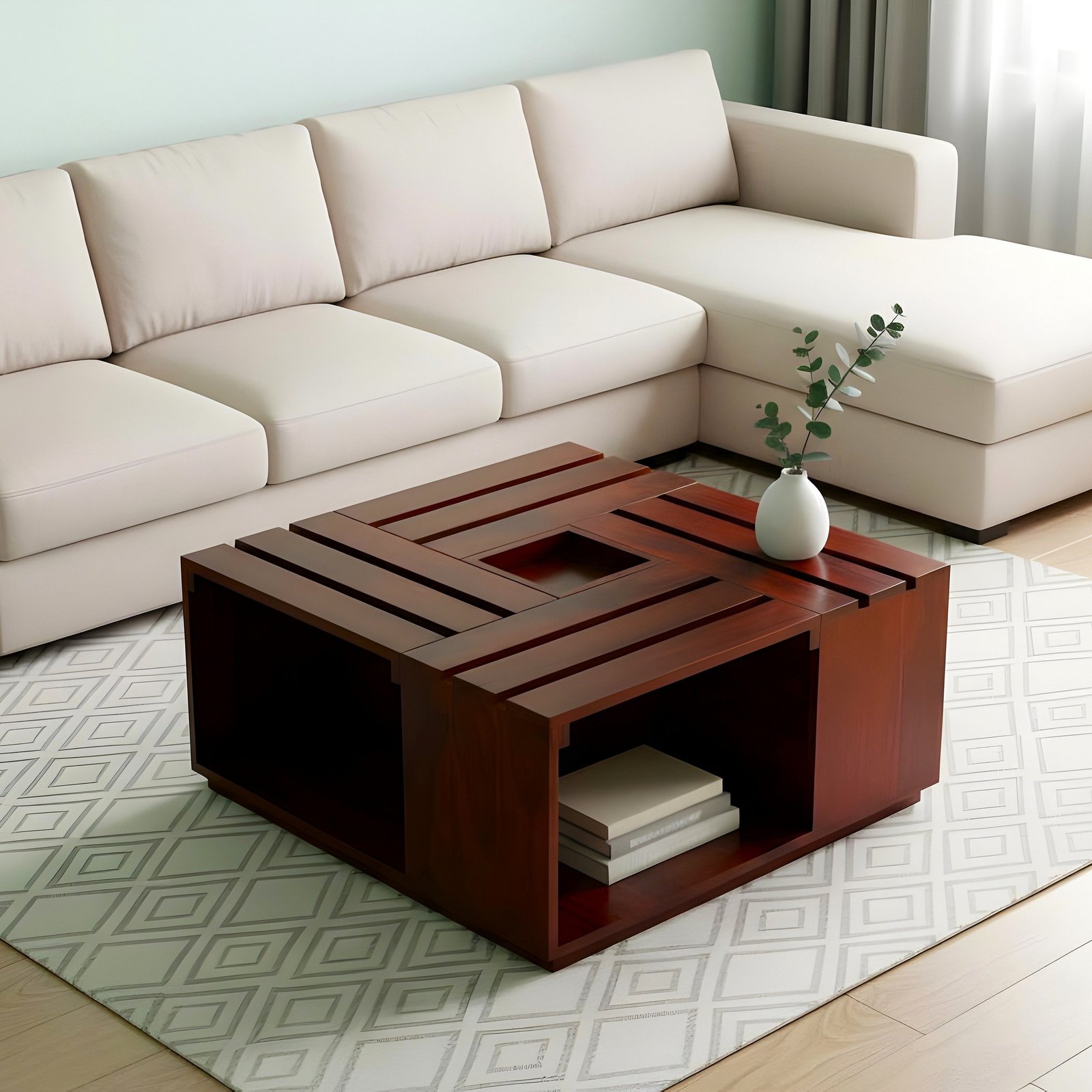 Ikiriya Milan Sheesham Wood Accent Square Coffee Table in Honey Finish