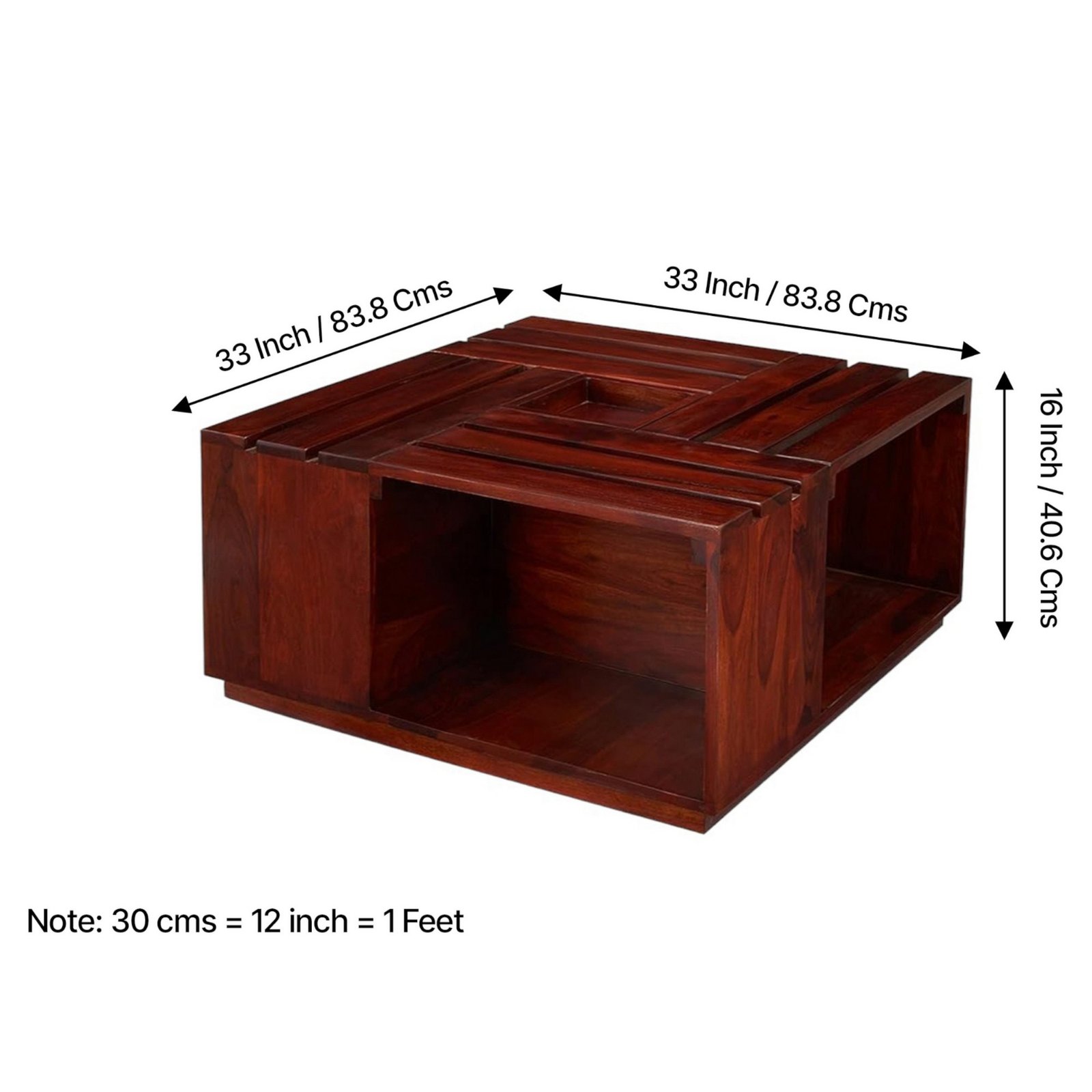 Ikiriya Milan Sheesham Wood Accent Square Coffee Table in Honey Finish - Image 6