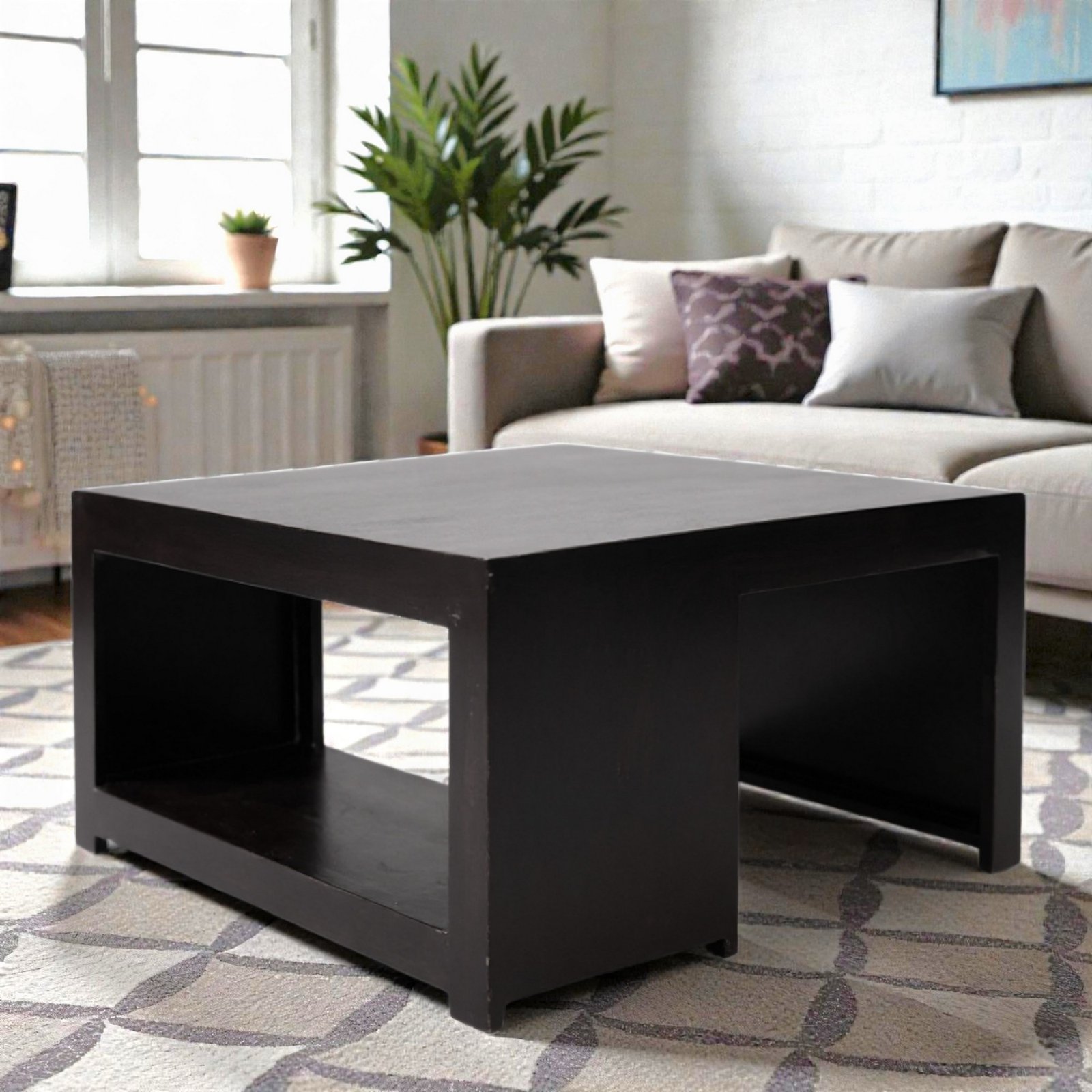 Ikiriya Wayne Sheesham Wood Contemporary Square Coffee Table in Extra Dark Mahagony Finish