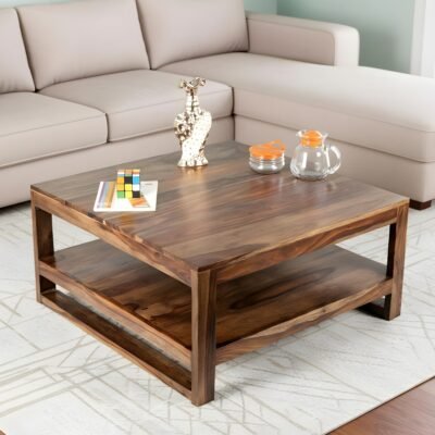 Ikiriya Turin Sheesham Wood Contemporary Square Coffee Table in Teak Finish