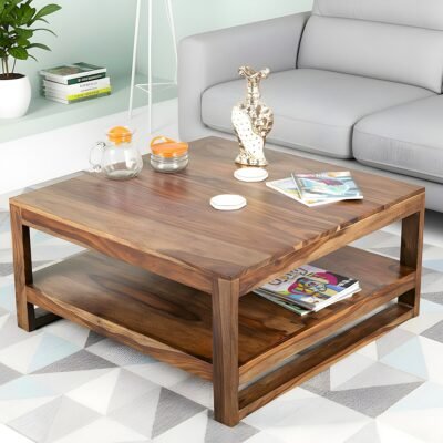Ikiriya Turin Sheesham Wood Contemporary Square Coffee Table in Teak Finish
