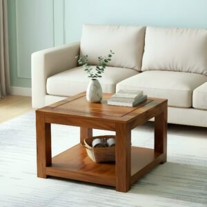 Ikiriya Lisbon Sheesham Wood Contemporary Square Coffee Table in Natural Teak Finish