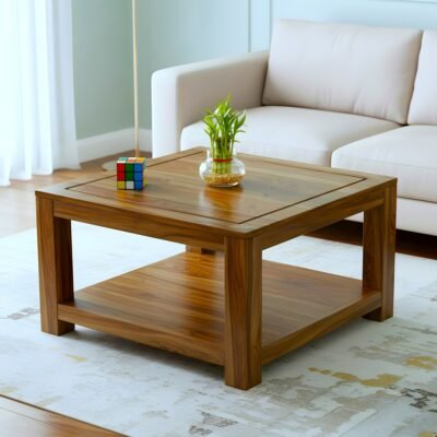 Ikiriya Lisbon Sheesham Wood Contemporary Square Tea Table / Coffee Table in Teak Finish