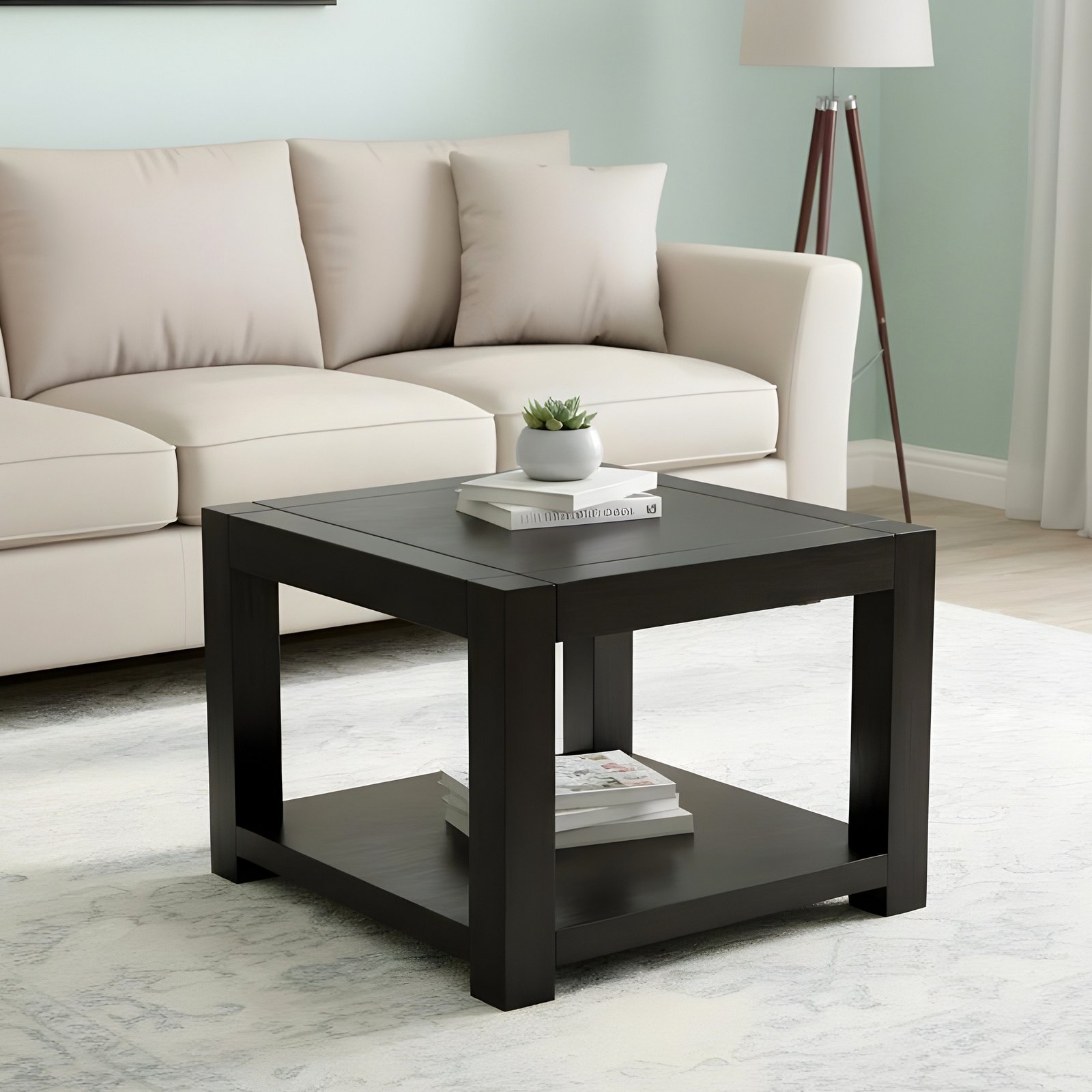 Ikiriya Lisbon Sheesham Wood Contemporary Square Tea Table / Coffee Table in Extra Dark Mahagony Finish