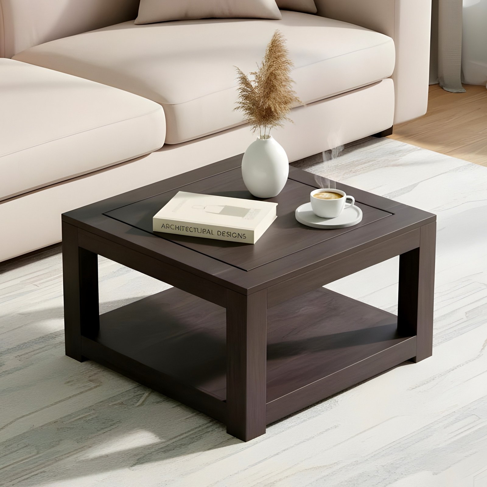 Ikiriya Lisbon Sheesham Wood Contemporary Square Tea Table / Coffee Table in Dark Mahagony Finish