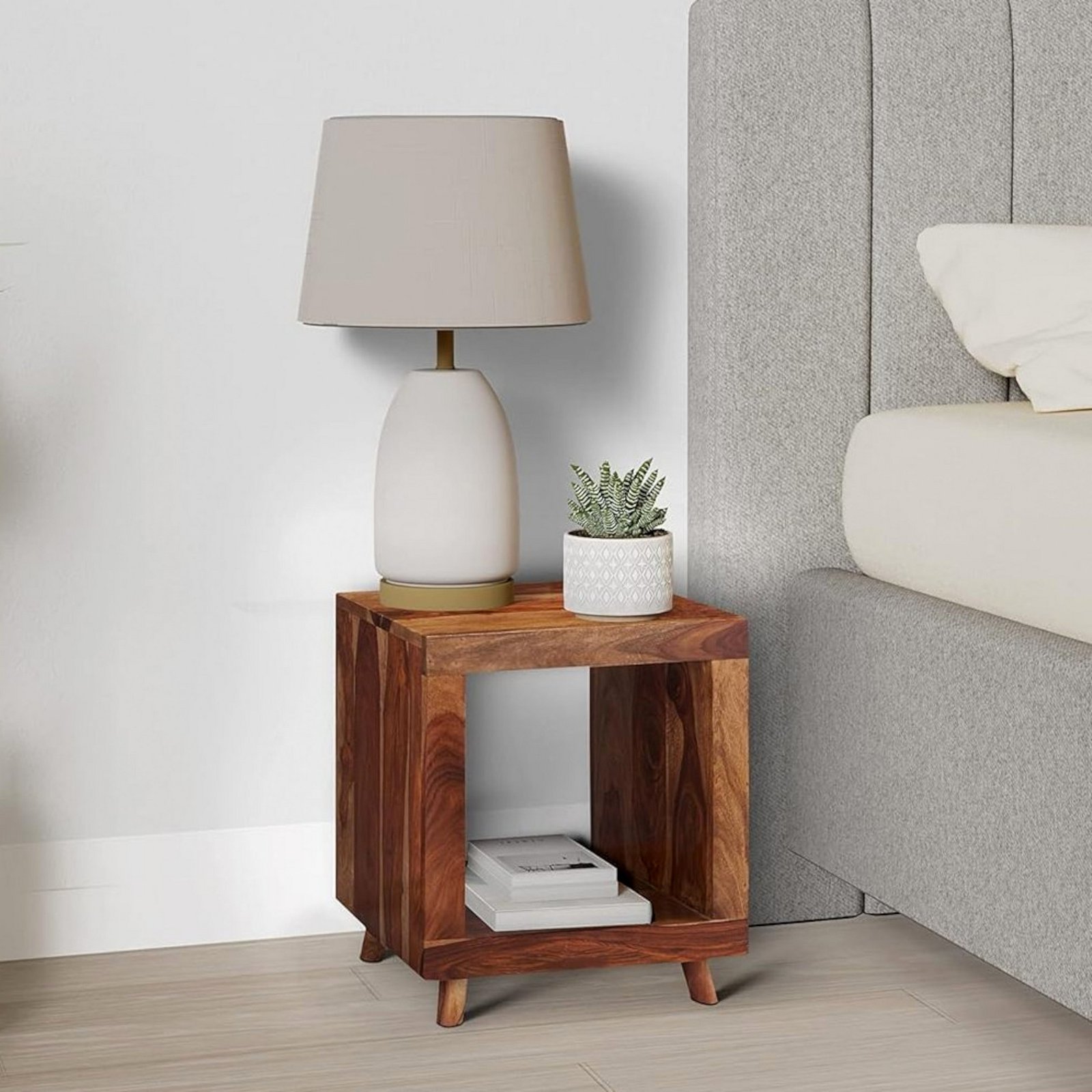 Ikiriya Berlin Sheesham Wood Contemporary Rectangle End Table/ Side Table in Natural Teak Finish - Image 2