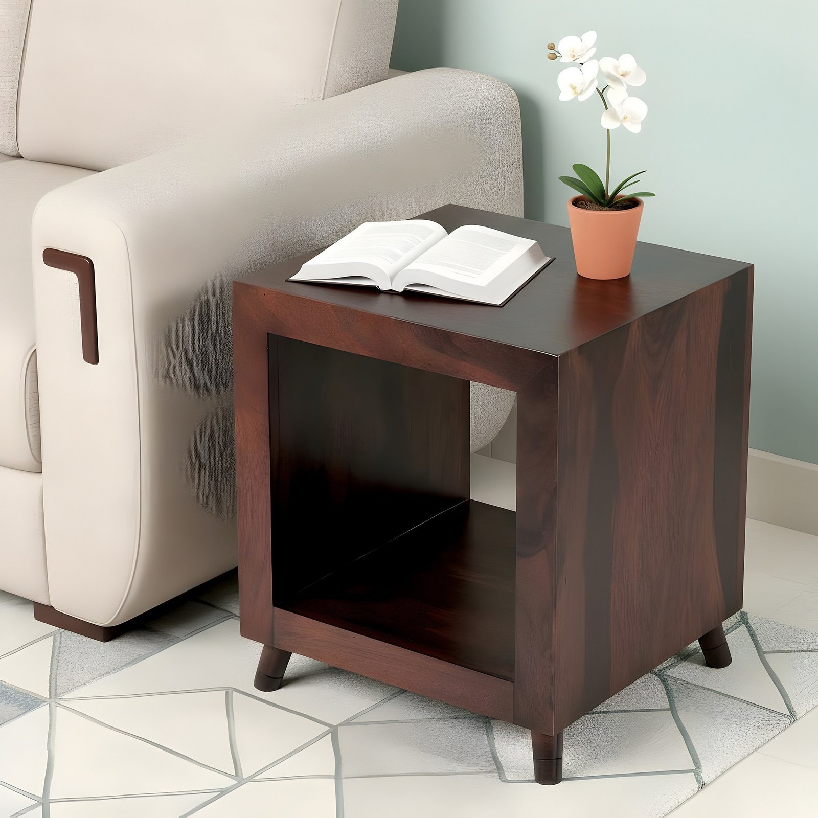 Ikiriya Berlin Sheesham Wood Contemporary Rectangle End Table/ Side Table in Dark Walnut Finish