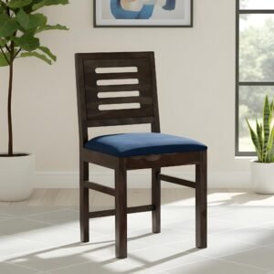 Ikiriya Rosslyn Sheesham Wood Accent Dining Chair in Navy Blue Velvet Cushioning with Dark Mahagony Finish