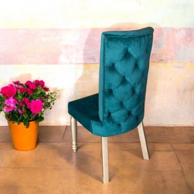 Ikiriya Oliver Sheesham Wood Accent Dining Chair in Turquoise Sea Velvet Upholstery with Silver Finish
