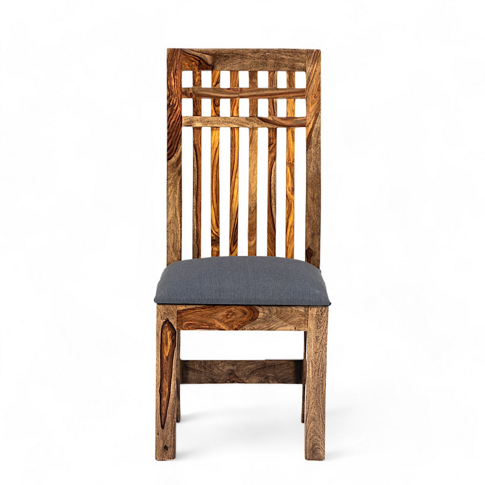 Ikiriya Columbus Sheesham Wood Accent Dining Chair in Anchor Grey Fabric Cushioning with Teak Finish - Image 2