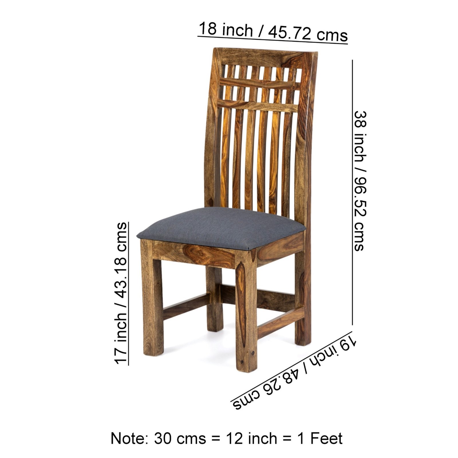 Ikiriya Columbus Sheesham Wood Accent Dining Chair in Anchor Grey Fabric Cushioning with Teak Finish - Image 5