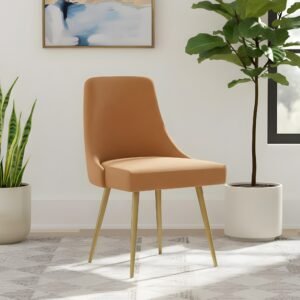 Ikiriya Rosslyn Sheesham Wood Accent Dining Chair in Peach Velvet Upholstery with Metal Legs