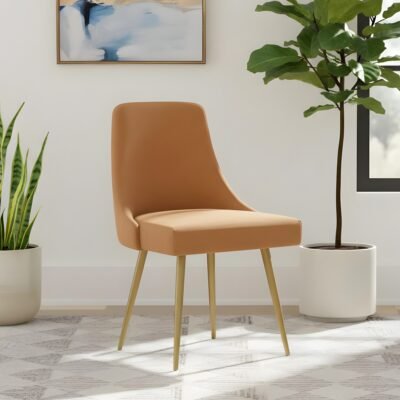 Ikiriya Rosslyn Sheesham Wood Accent Dining Chair in Peach Velvet Upholstery with Metal Legs