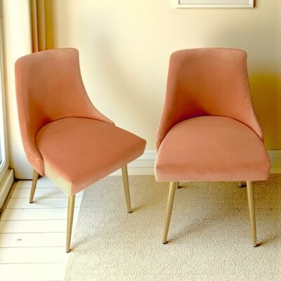 Ikiriya Rosslyn Sheesham Wood Accent Set of 2 Dining Chairs in Peach Velvet Upholstery with Metal Legs