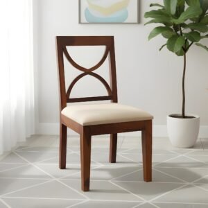 Ikiriya Newport Sheesham Wood Accent Dining Chair in Beige Velvet Cushioning with Honey Finish