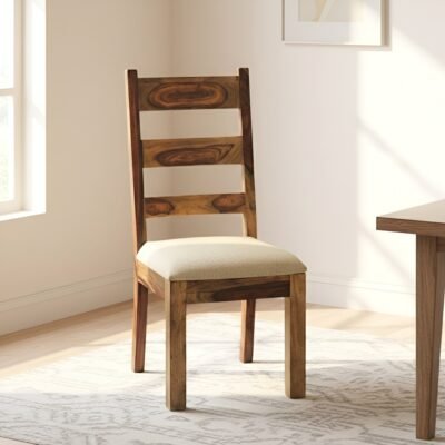 Ikiriya Newport Sheesham Wood Accent Dining Chair in Jute Beige Cushioning with Teak Finish