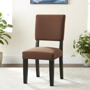Ikiriya Newport Sheesham Wood Accent Dining Chair in Taupe Brown Velvet Upholstery with Extra Dark Mahagony Finish