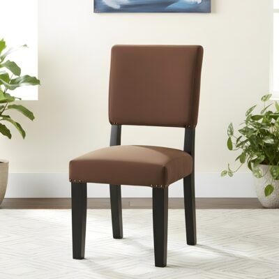 Ikiriya Newport Sheesham Wood Accent Dining Chair in Taupe Brown Velvet Upholstery with Extra Dark Mahagony Finish