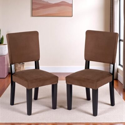 Ikiriya Newport Sheesham Wood Accent Set of 2 Dining Chairs in Taupe Brown Velvet Upholstery with Extra Dark Mahagony Finish