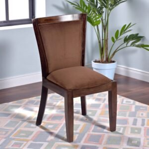 Ikiriya Newport Sheesham Wood Accent Dining Chair in Taupe Brown Velvet Upholstery with Provisional Teak Finish
