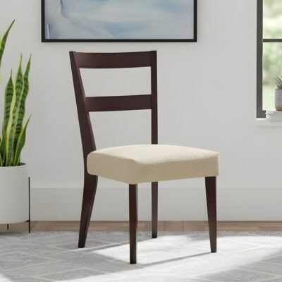 Ikiriya Newport Sheesham Wood Accent Dining Chair in Beige Mossy Fabric Cushioning with Dark Walnut Finish