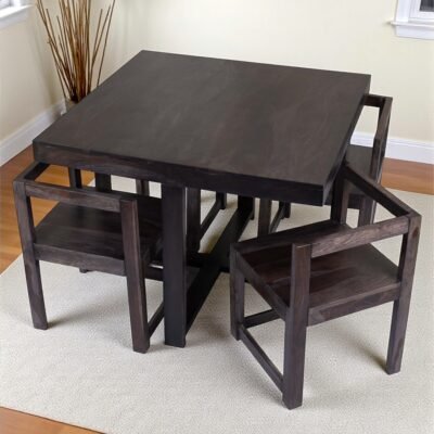 Ikiriya Kingston Sheesham Wood Accent 4 Seater Dining Table Set in Dark Mahagony Finish