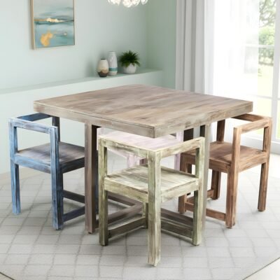 Ikiriya Kingston Sheesham Wood Parisian 4 Seater Dining Table Set in Antique Multi-Colour Finish