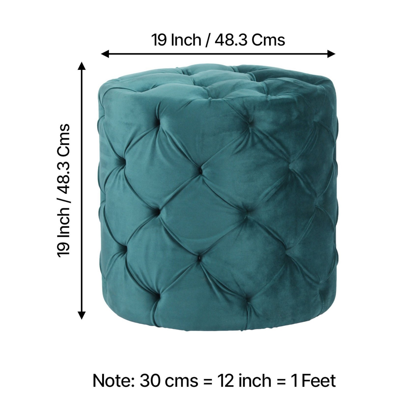 Ikiriya Dallas Solid Wood Accent Round Ottoman in Turquoise Sea Velvet Upholstery - Image 3