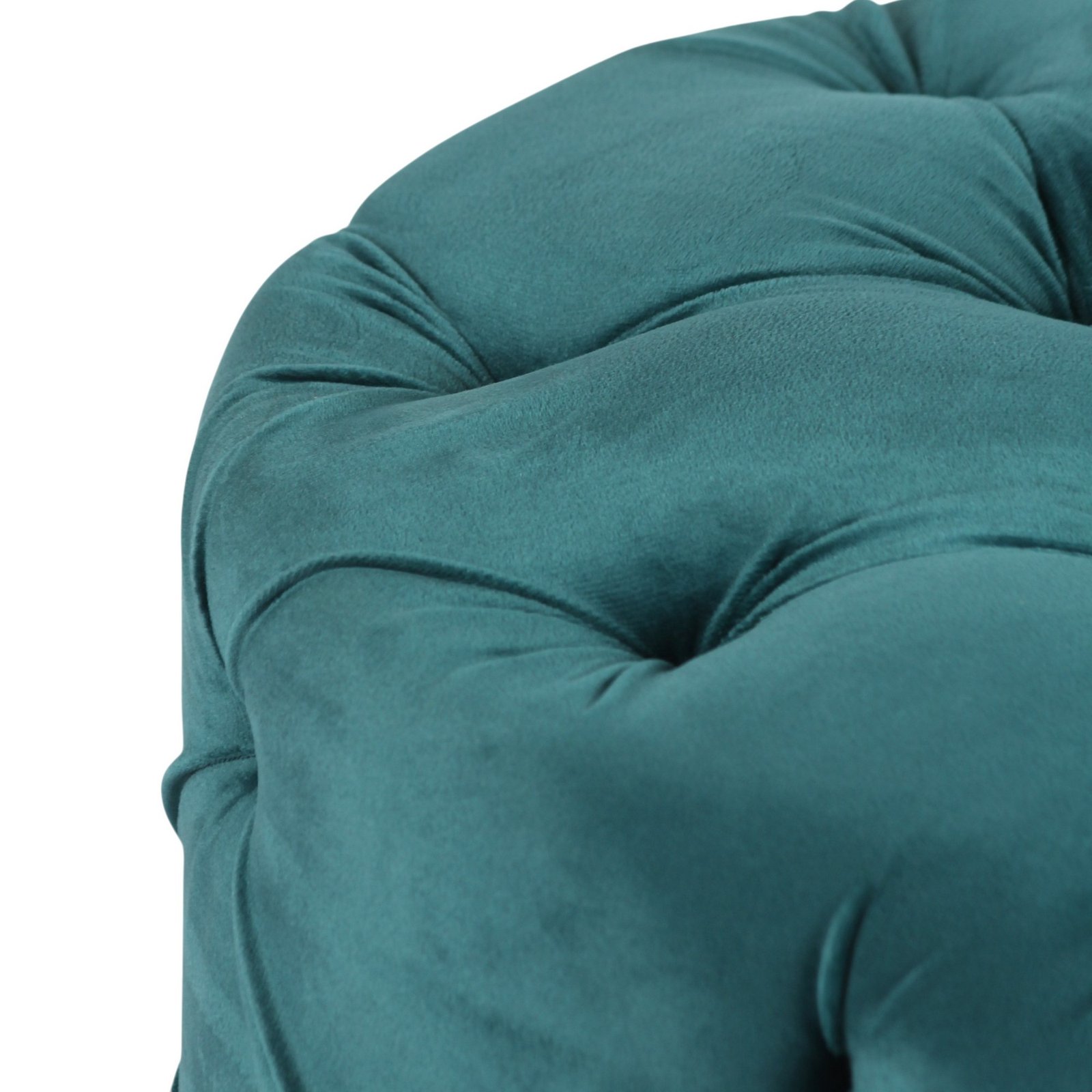 Ikiriya Dallas Solid Wood Accent Round Ottoman in Turquoise Sea Velvet Upholstery - Image 5