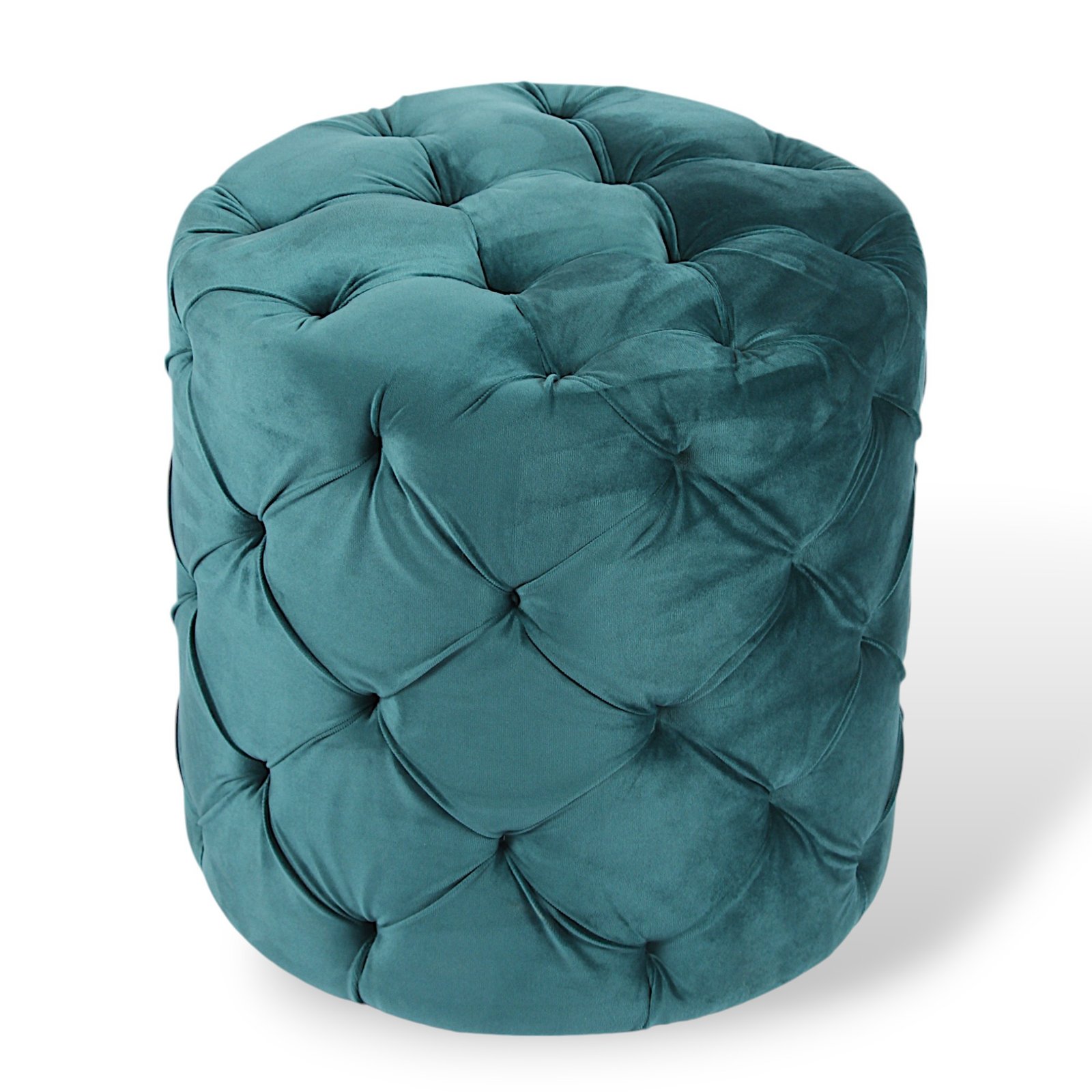 Ikiriya Dallas Solid Wood Accent Round Set of 2 Ottomans in Turquoise Sea Velvet Upholstery - Image 2