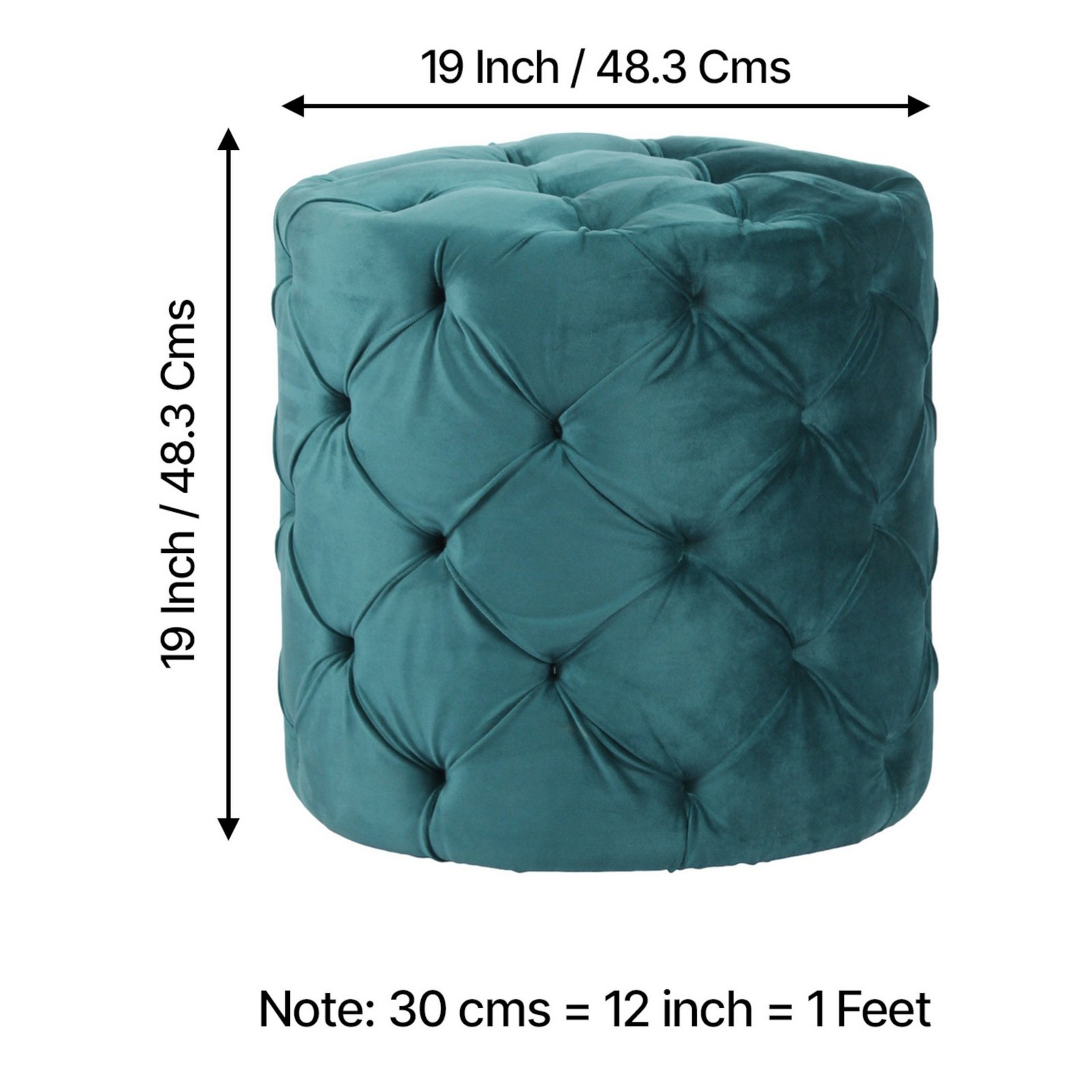 Ikiriya Dallas Solid Wood Accent Round Set of 2 Ottomans in Turquoise Sea Velvet Upholstery - Image 3