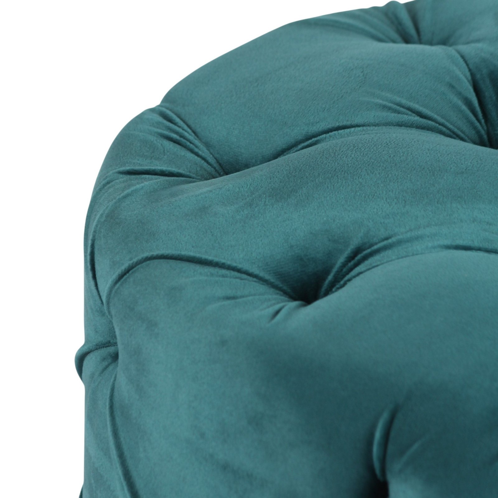 Ikiriya Dallas Solid Wood Accent Round Set of 2 Ottomans in Turquoise Sea Velvet Upholstery - Image 5