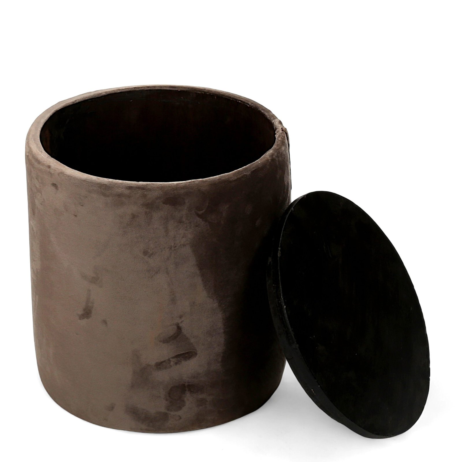 Ikiriya Wayne Solid Wood Accent Round Set of 2 Pouffees in Cedar Brown Velvet Upholstery - Image 2