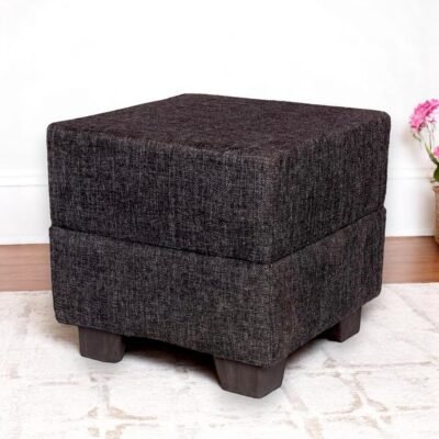 Ikiriya Iris Solid Wood Contemporary Square Pouffee in Jute Black Upholstery