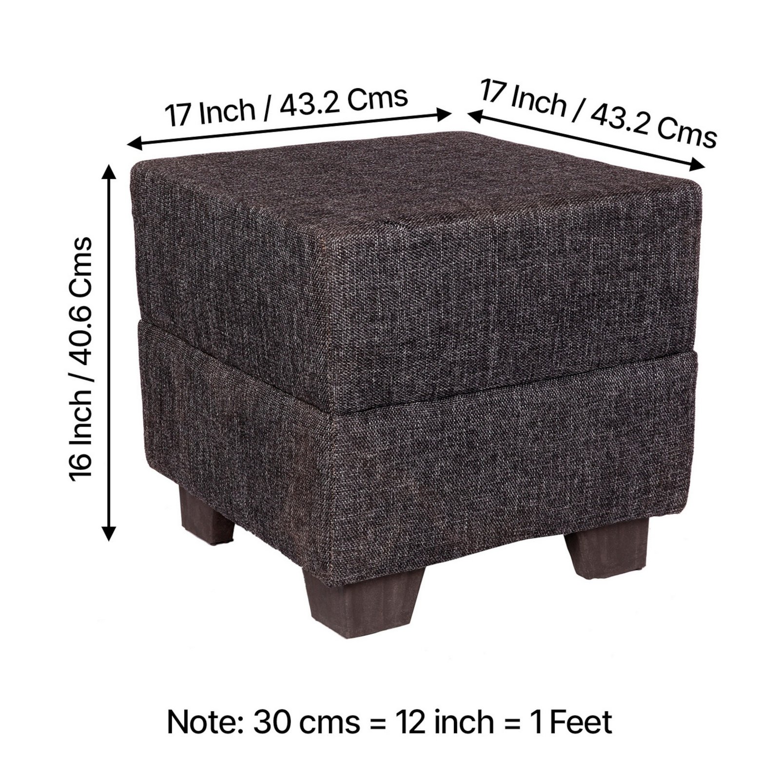 Ikiriya Iris Solid Wood Contemporary Square Pouffee in Jute Black Upholstery - Image 4