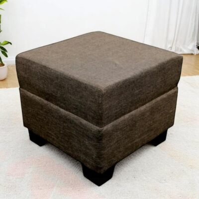 Ikiriya Iris Solid Wood Contemporary Square Pouffee in Jute Brown Upholstery