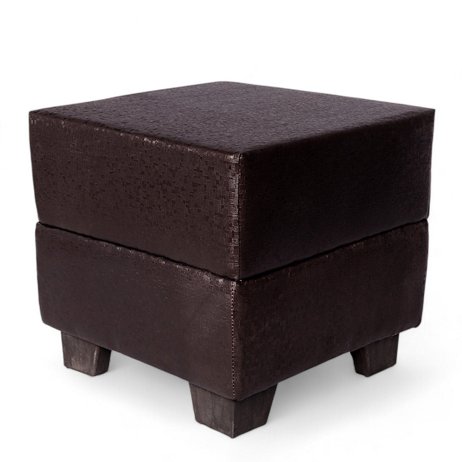 Ikiriya Iris Solid Wood Contemporary Square Set of 2 Pouffees in Brown Leatherite Upholstery - Image 2