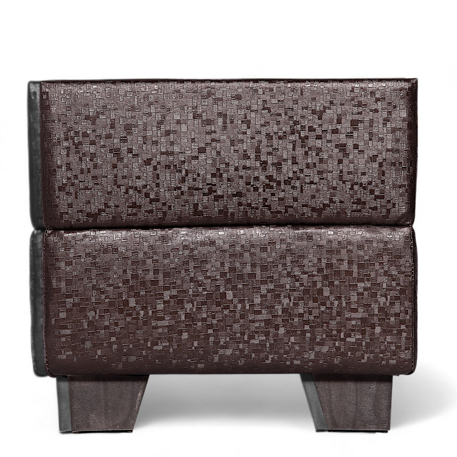 Ikiriya Iris Solid Wood Contemporary Square Set of 2 Pouffees in Brown Leatherite Upholstery - Image 3