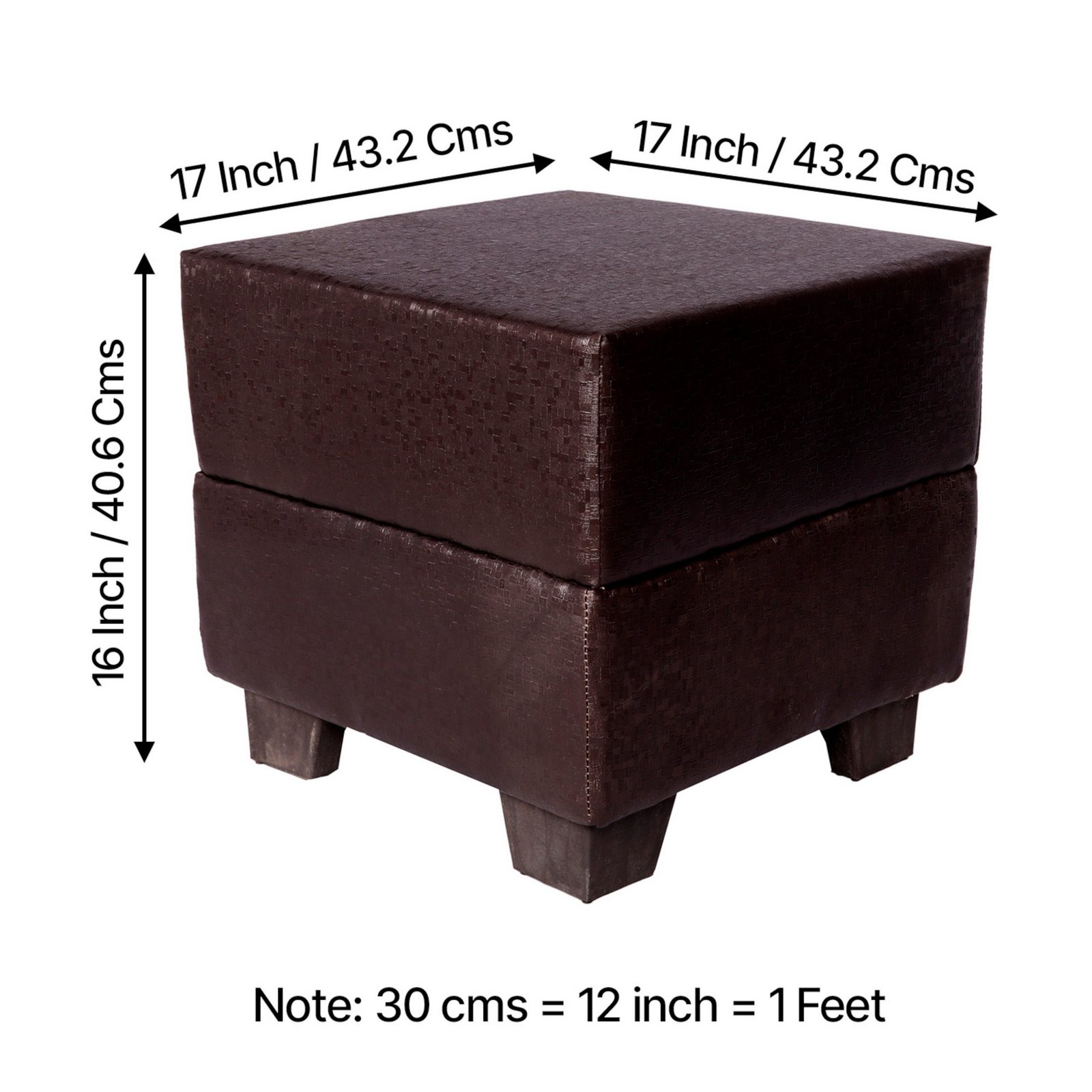 Ikiriya Iris Solid Wood Contemporary Square Set of 2 Pouffees in Brown Leatherite Upholstery - Image 4