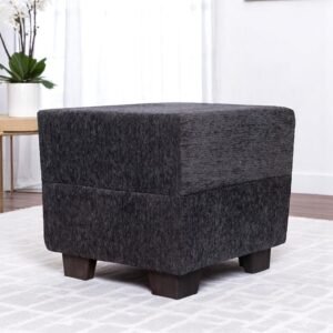 Ikiriya Iris Solid Wood Contemporary Square Pouffee in Anchor Grey Mossy Fabric Upholstery