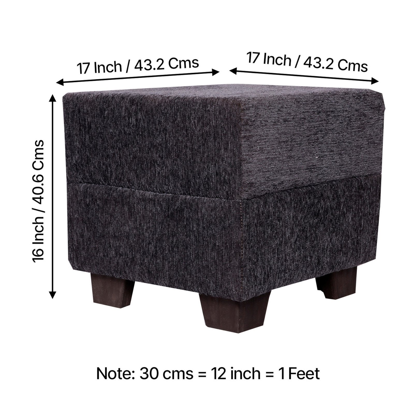Ikiriya Iris Solid Wood Contemporary Square Set of 2 Pouffees in Anchor Grey Mossy Fabric Upholstery - Image 3