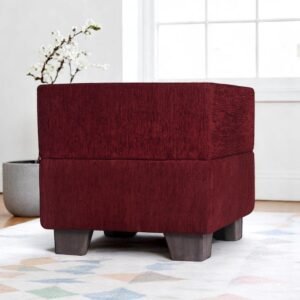 Ikiriya Iris Solid Wood Contemporary Square Pouffee in Maroon Mossy Fabric Upholstery
