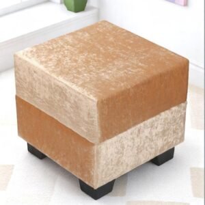 Ikiriya Iris Solid Wood Contemporary Square Pouffee in Beige Sparkle Velvet Upholstery